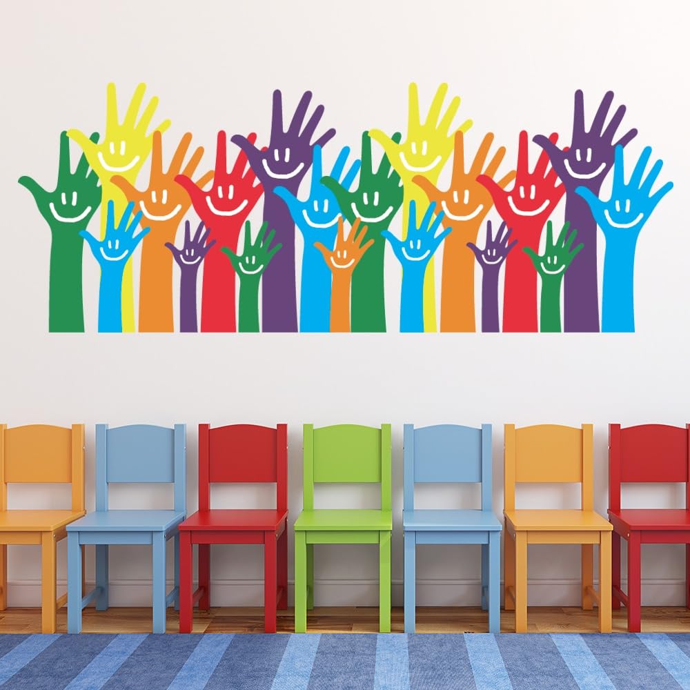 Educational Wall Stickers for Kids Room & Nursery – Fun Learning Decor for Playgroup, Preschool & Kindergarten Smiling Hands Unity