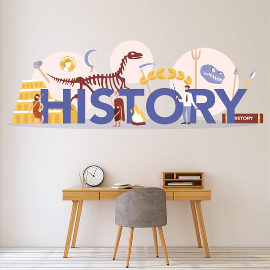 Educational Wall Stickers for Library, School Labs & Classrooms – Learning Decor with Motivational Quotes, Science, Math & Reading Themes – Removable Vinyl Decals (History Logo, Small)