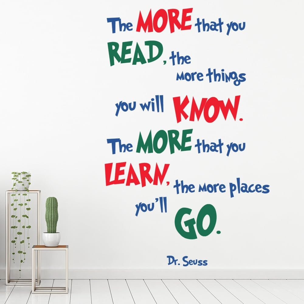 Educational Wall Stickers for Library, School Labs & Classrooms – Learning Decor with Motivational Quotes, Science, Math & Reading Themes – Removable Vinyl Decals The More You Read