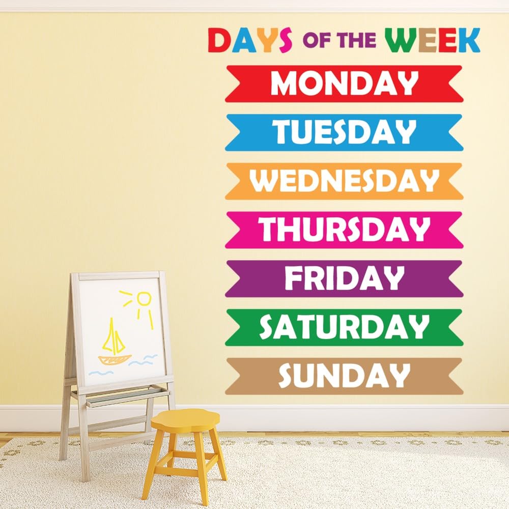 Educational Wall Stickers for Kids Room & Nursery – Fun Learning Decor for Playgroup, Preschool & Kindergarten Days of The Week