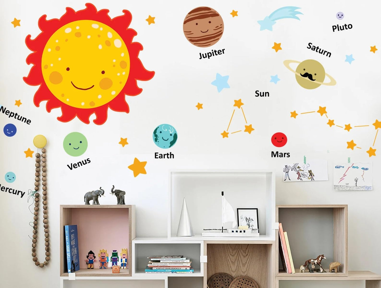 Planets Wall Sticker for Kids Room, Peel and Satick Planet Set Wall Decal for Nursery, Kids Wall Decor, Nursery Space Themed Decals, Solar System