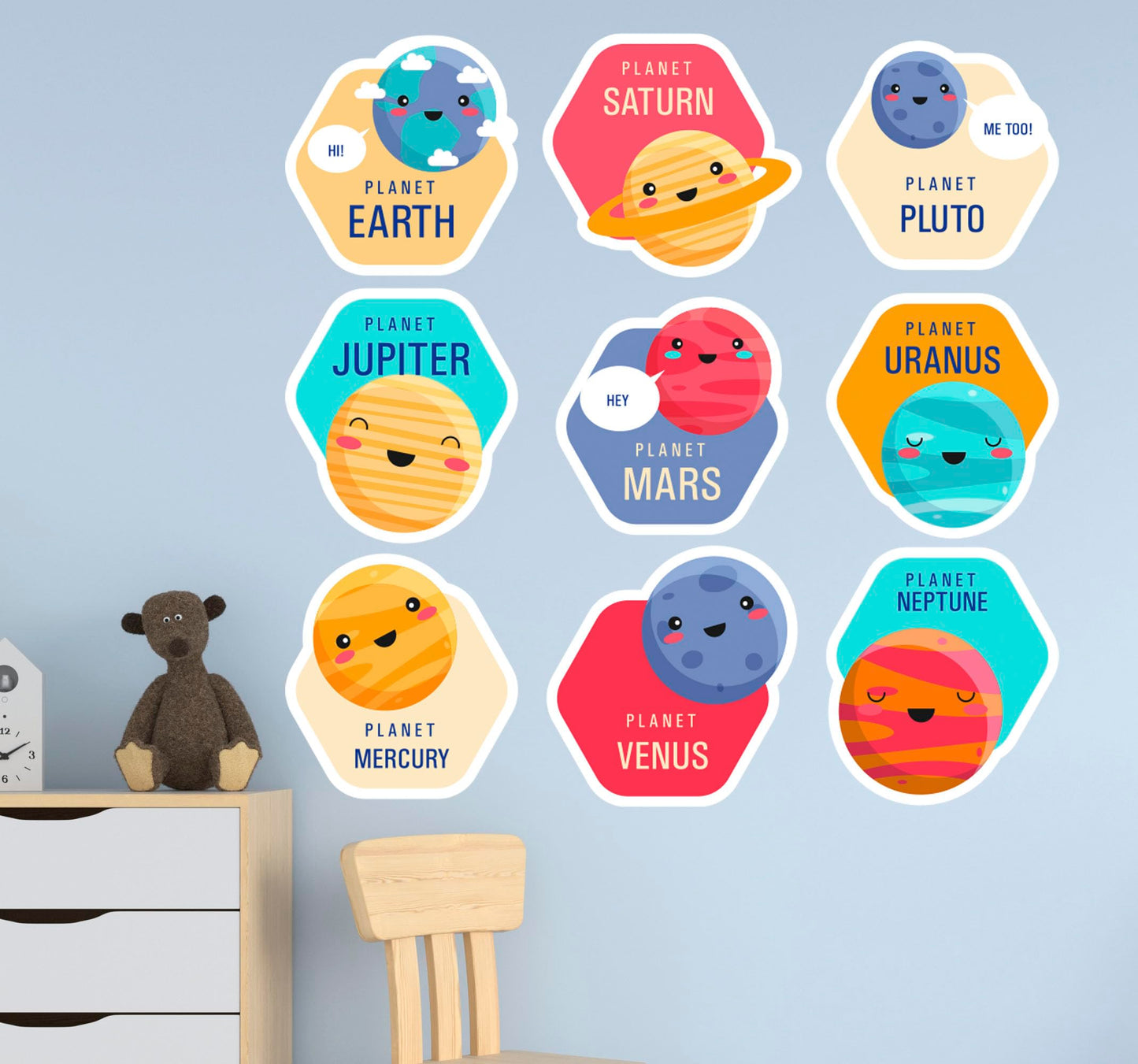 Planets Wall Sticker for Kids Room, Peel and Stick Planet Set Wall Decal for Nursery, Kids Wall Decor, Nursery Space Themed Decals, Solar System