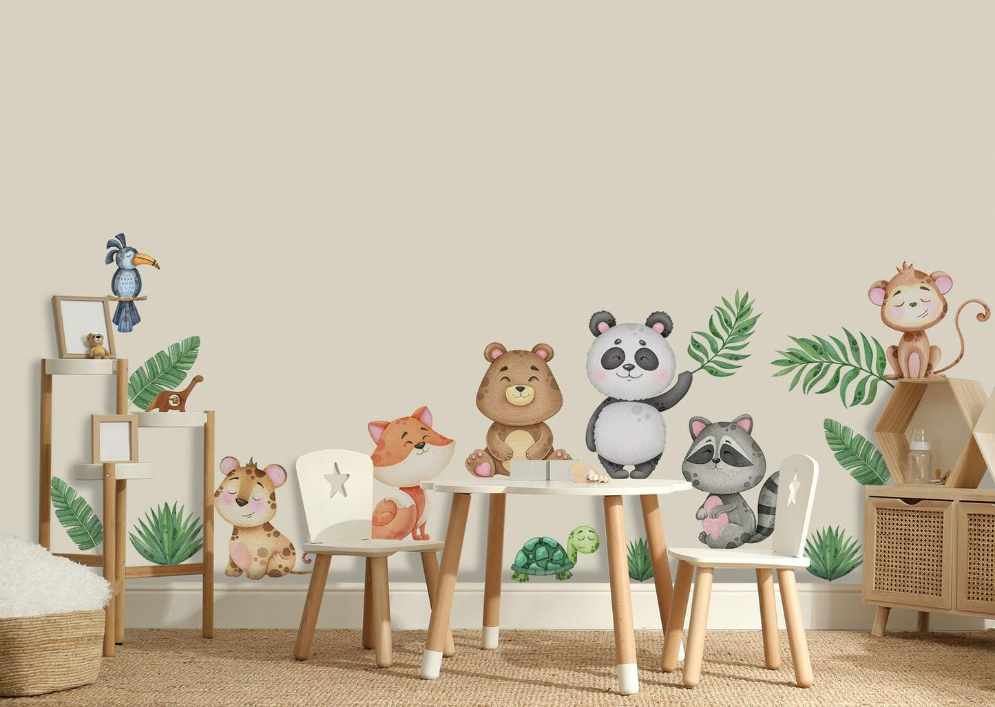 Jungle Theme Wall Sticker for Kids Room Decor – Fun Animal Growth Chart with Giraffe, Elephant, Tiger, Panda, and More – Peel & Stick Removable Nursery Wall Decal (A, Small)