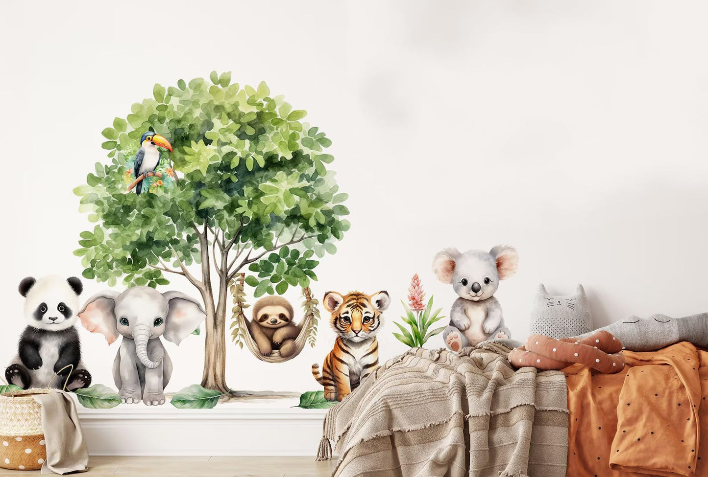 Jungle Theme Wall Sticker for Kids Room Decor – Fun Animal Growth Chart with Giraffe, Elephant, Tiger, Panda, and More – Peel & Stick Removable Nursery Wall Decal (J, Small)
