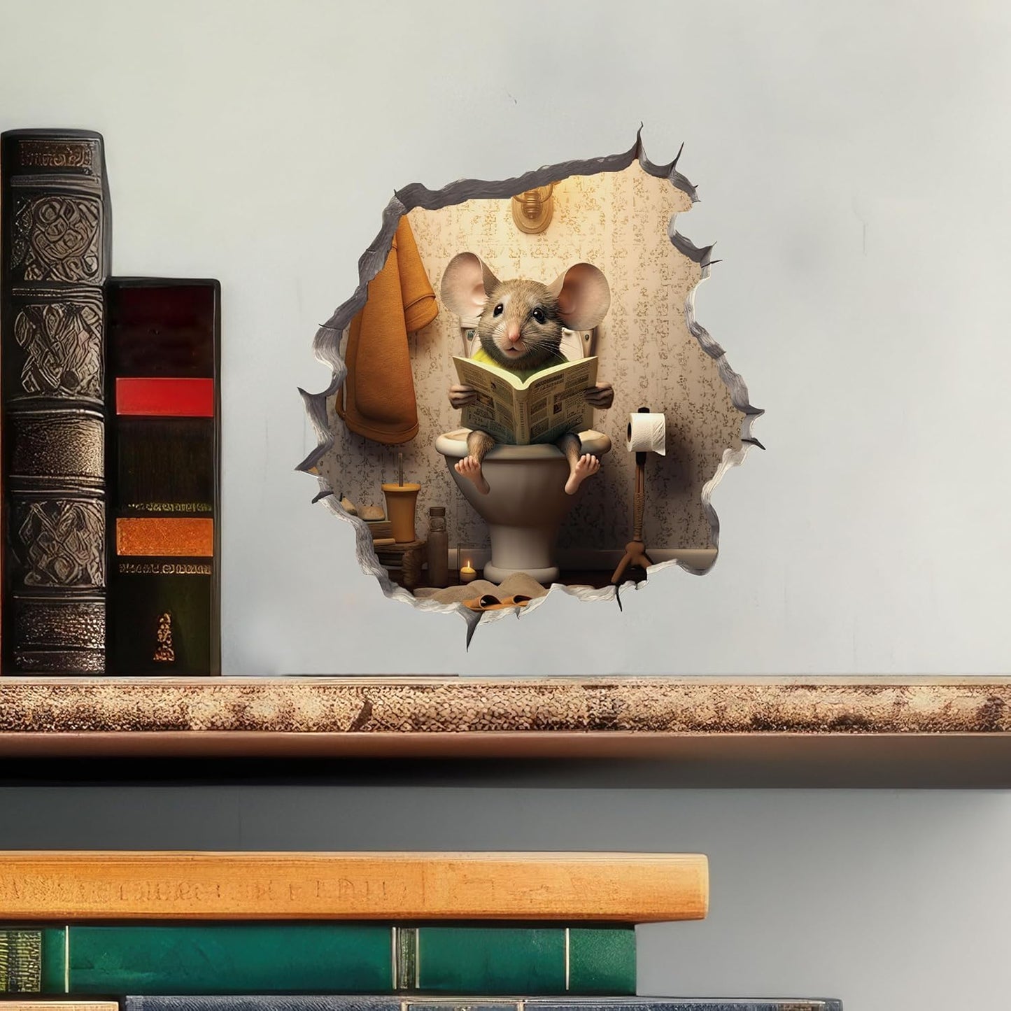 3D Wall Decor Sticker Decal, Kids Room, Classroom, Home, Bedroom, Bookcase, Book Lover, of Mice and Men, Children, Adorable, (Mouse Reading Newspaper, 4 inch x 4 Inch)