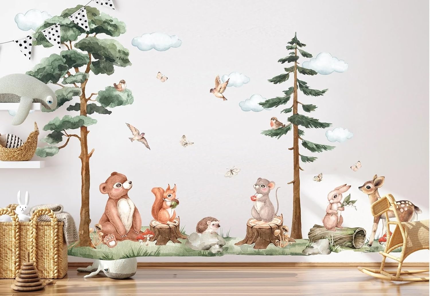 Jungle Theme Wall Sticker for Kids Room Decor Fun Animal Growth Chart with Giraffe Elephant Tiger Panda Peel & Stick Removable Nursery Wall Decal (B Extra Large) 10 x 5 cm