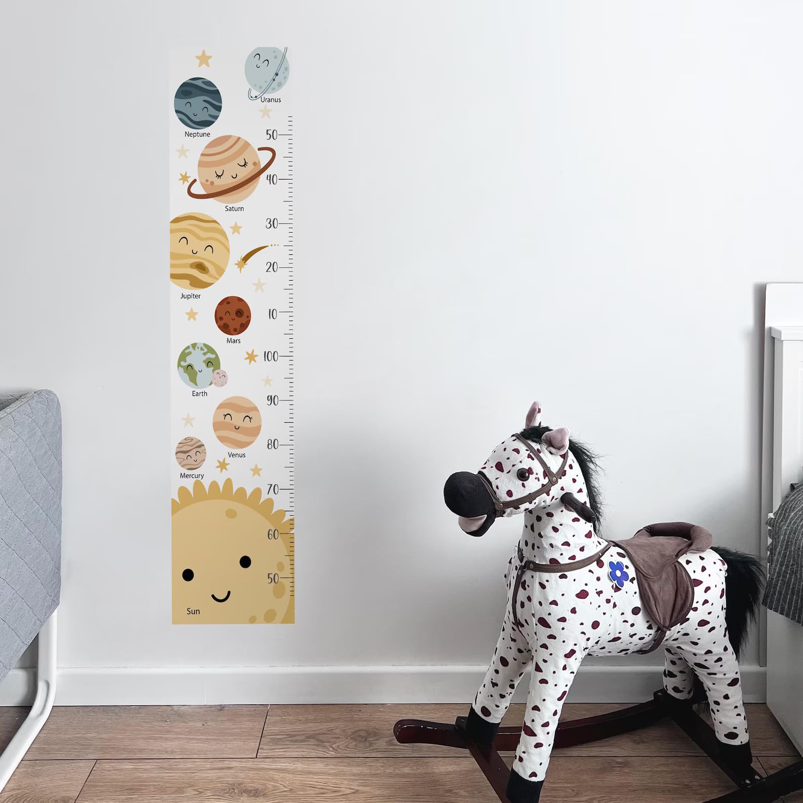 Giraffe Height Chart Wall Sticker for Kids – Fun Growth Chart with 1350mm Measurement – Removable Cololorful Sign for Kids' Room (Solar System)