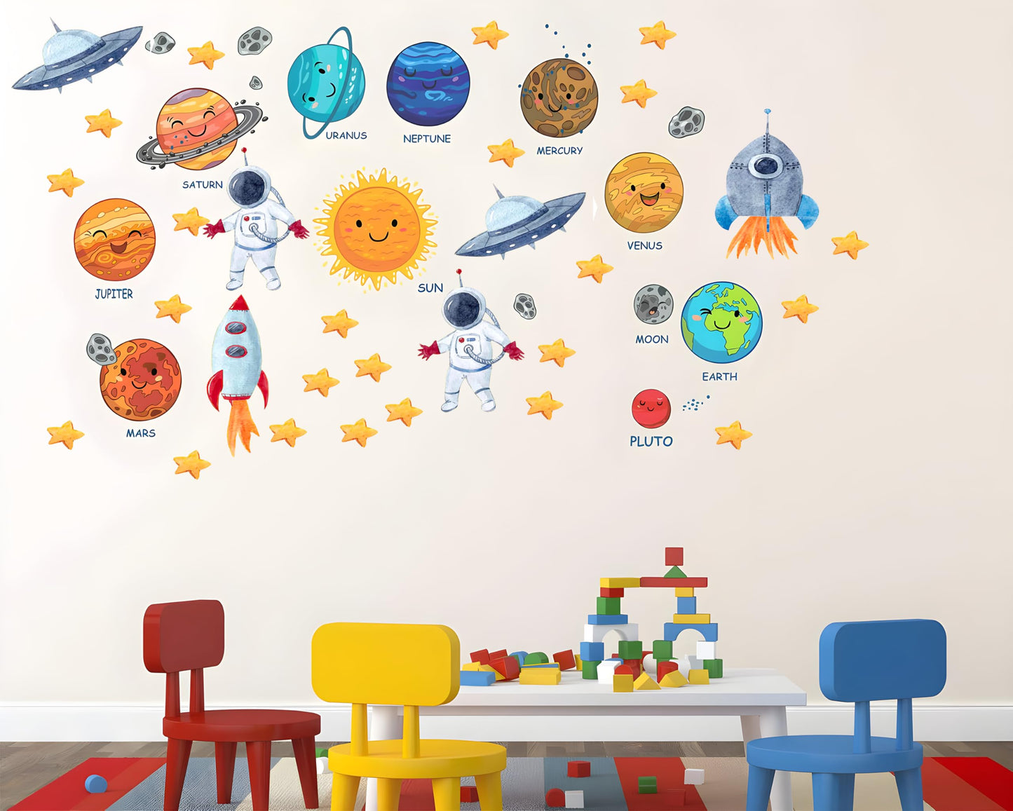 Planets Wall Sticker for Kids Room, Peel and Stick Planet Set Wall Decal for Nursery, Kids Wall Decor, Nursery Space Themed Decals, Solar System Solar System Design