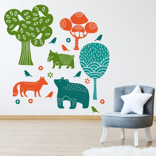 Educational Wall Stickers for Kids Room & Nursery – Fun Learning Decor for Playgroup, Preschool & Kindergarten Woodland Fox Forest