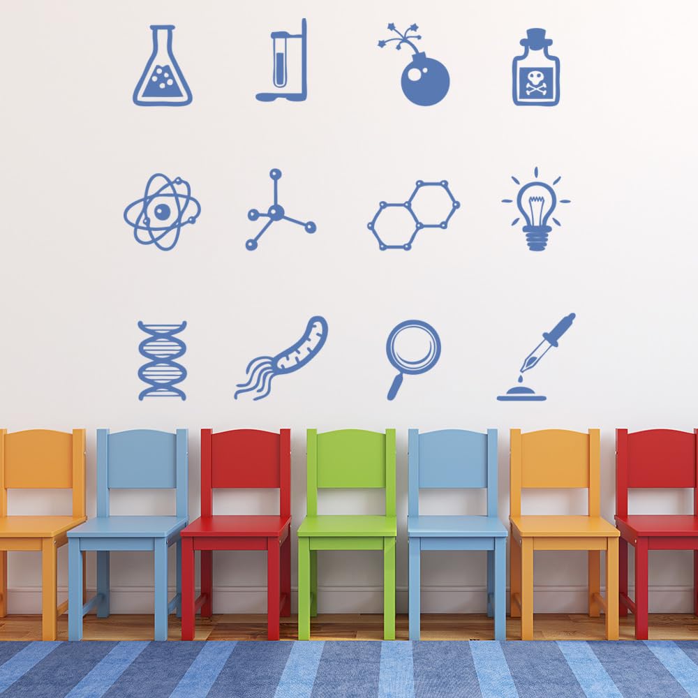 Educational Wall Stickers for Library, School Labs & Classrooms – Learning Decor with Motivational Quotes, Science, Math & Reading Themes – Removable Vinyl Decals (Chemistry Symbols, Small)