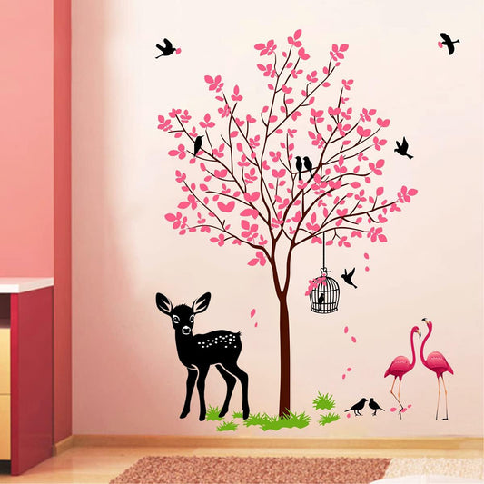 Animal Wall Sticker for Kids Room Size 95cm X 115cm, Peel and Stick Jangals Set Wall Decal for Nursery, Kids Wall Decor, Jungal Themed Decals, (Tree Brids)