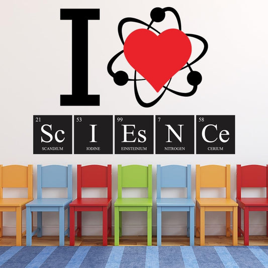Educational Wall Stickers for Library, School Labs & Classrooms – Learning Decor with Motivational Quotes, Science, Math & Reading Themes – Removable Vinyl Decals (I Love Science, Small)