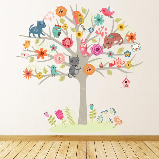 Educational Wall Stickers for Kids Room & Nursery – Fun Learning Decor for Playgroup, Preschool & Kindergarten (Cute Animals Nursery Tree, Medium)