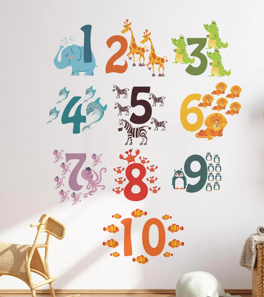 Nursery Wall Sticker, Baby Kids Learning Education, Pre School and Kindergarten Alphabets Wall Sticker, Childrens Room Animal Numbers