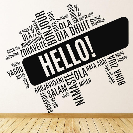 Educational Wall Stickers for Library, School Labs & Classrooms – Learning Decor with Motivational Quotes, Science, Math & Reading Themes – Removable Vinyl Decals (Hello Foreign Language, Small)