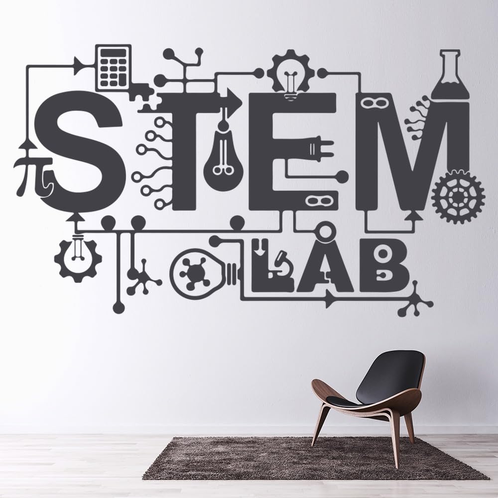 Educational Wall Stickers for Library, School Labs & Classrooms – Learning Decor with Motivational Quotes, Science, Math & Reading Themes – Removable Vinyl Decals (STEM Lab, Small)