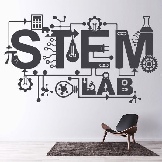 Educational Wall Stickers for Library, School Labs & Classrooms – Learning Decor with Motivational Quotes, Science, Math & Reading Themes – Removable Vinyl Decals (STEM Lab, Small)