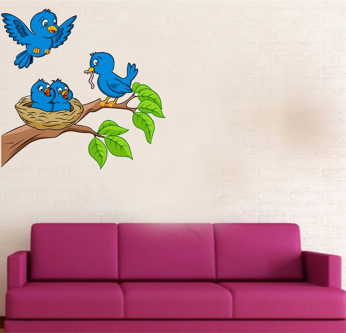 Animal Wall Sticker for Kids Room Size 95cm X 115cm, Peel and Stick Jangals Set Wall Decal for Nursery, Kids Wall Decor, Jungal Themed Decals, (Brids Blue)