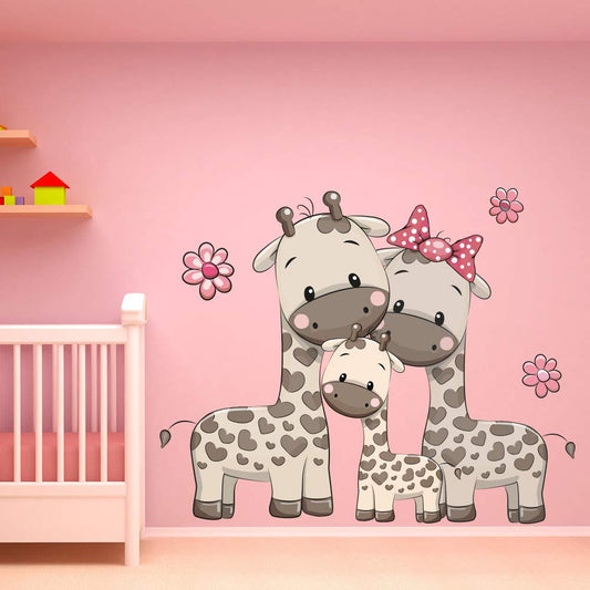 Educational Wall Stickers for Kids Room & Nursery – Fun Learning Decor for Playgroup, Preschool & Kindergarten (Cute Giraffe Family, Small)