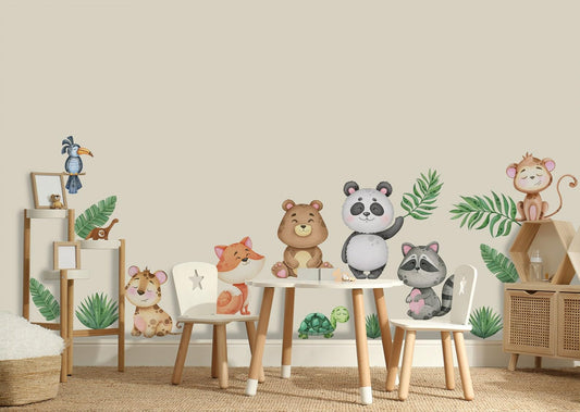 Jungle Theme Wall Sticker for Kids Room Decor – Fun Animal Growth Chart with Giraffe, Elephant, Tiger, Panda, and More – Peel & Stick Removable Nursery Wall Decal (A, Extra Large)