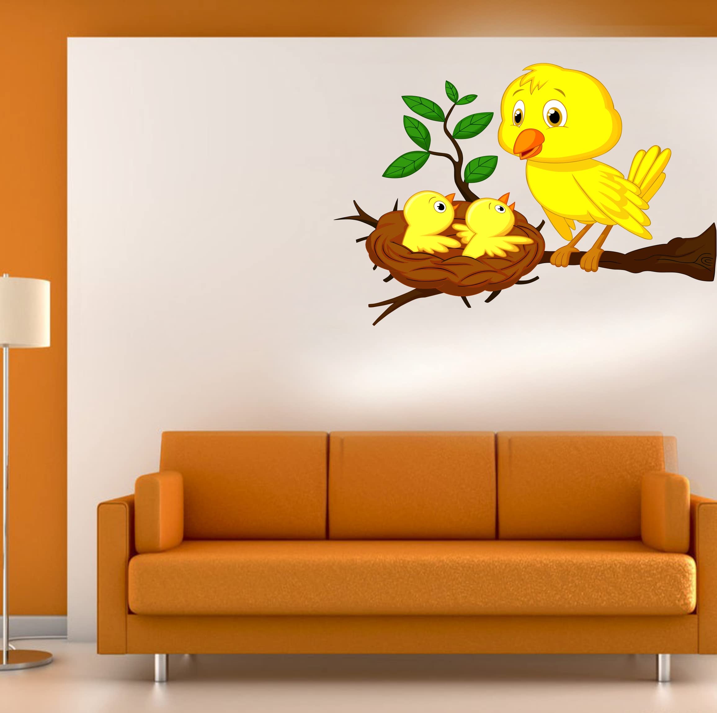 Animal Wall Sticker for Kids Room Size 95cm X 115cm, Peel and Stick Jangals Set Wall Decal for Nursery, Kids Wall Decor, Jungal Themed Decals, (Birds Yellow)