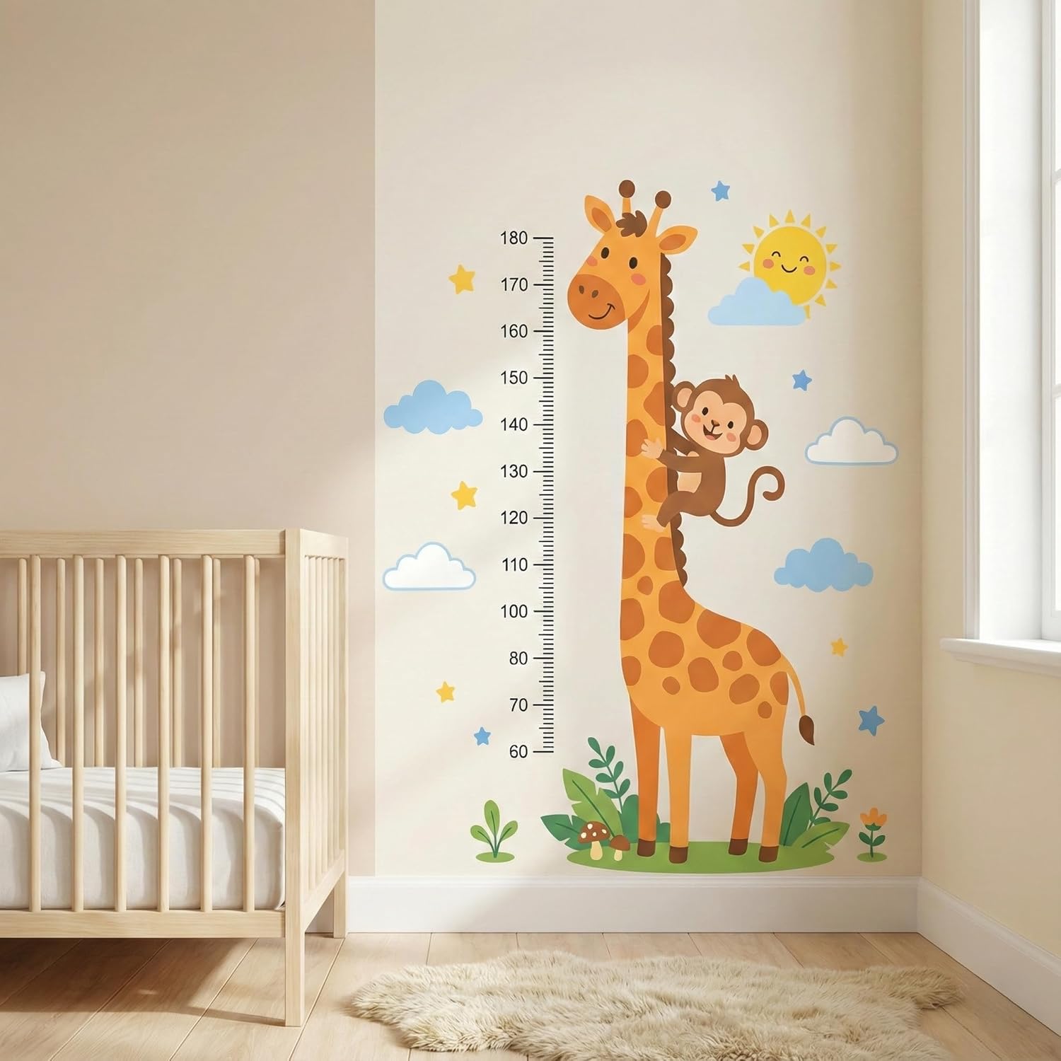 Kids Height Measurement Wall Sticker – Giraffe & Monkey Growth Chart Wall Decal for Nursery, Kids Room & Playroom | Educational Height Scale Wall Decor
