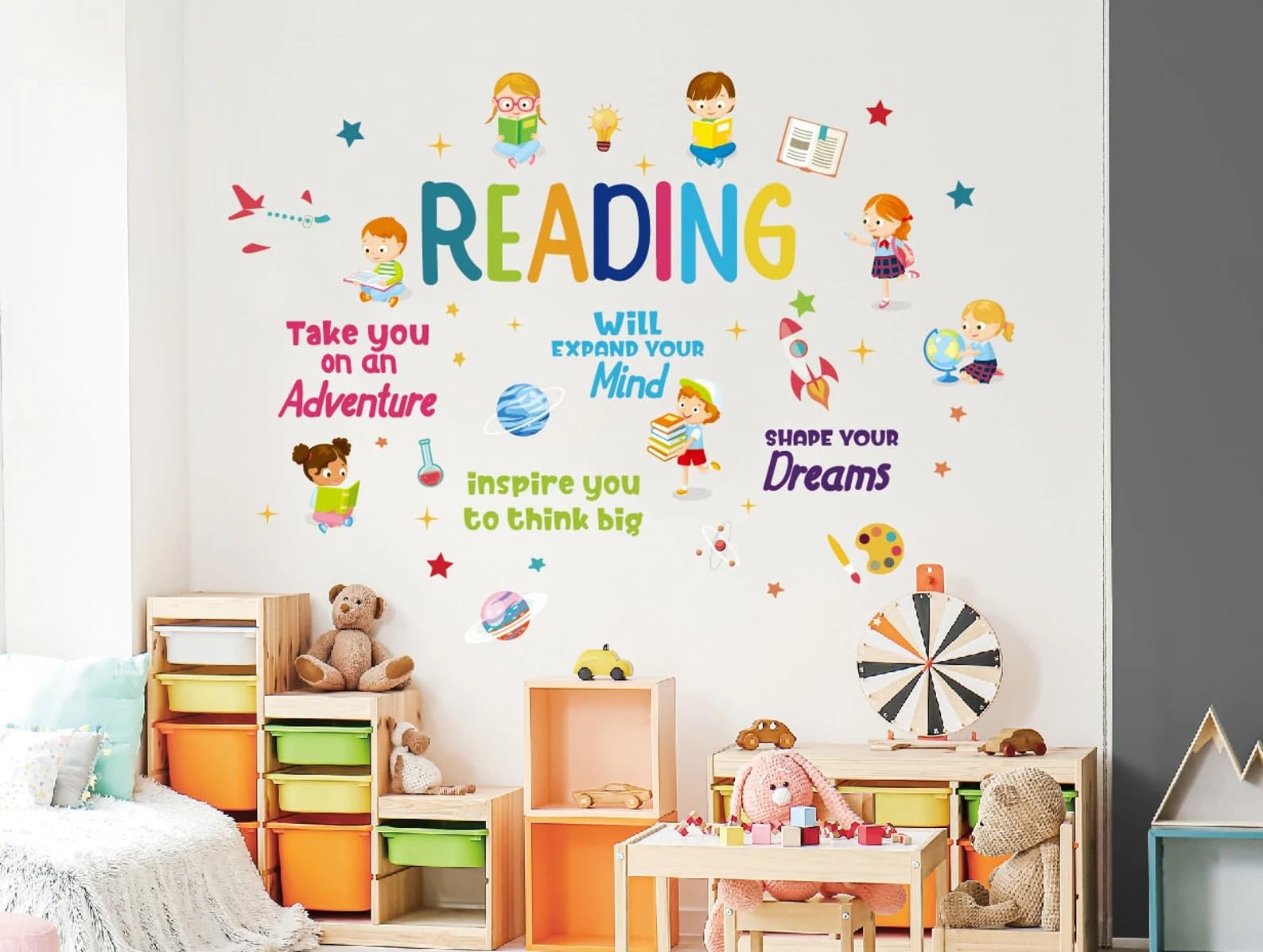 Nursery Wall Sticker, Baby Kids Learning Education, Pre School and Kindergarten Alphabets Wall Sticker, Childrens Room (Reading Wall, 45Cm x 60 cm)