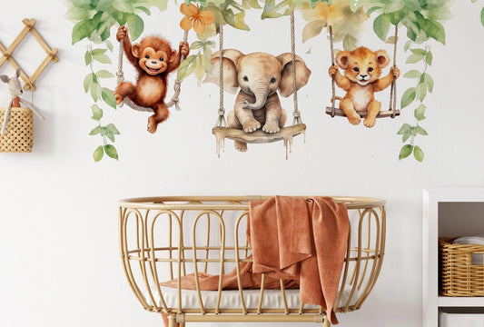 Jungle Theme Wall Sticker for Kids Room Decor – Fun Animal Growth Chart with Giraffe, Elephant, Tiger, Panda, and More – Peel & Stick Removable Nursery Wall Decal (D, Small)
