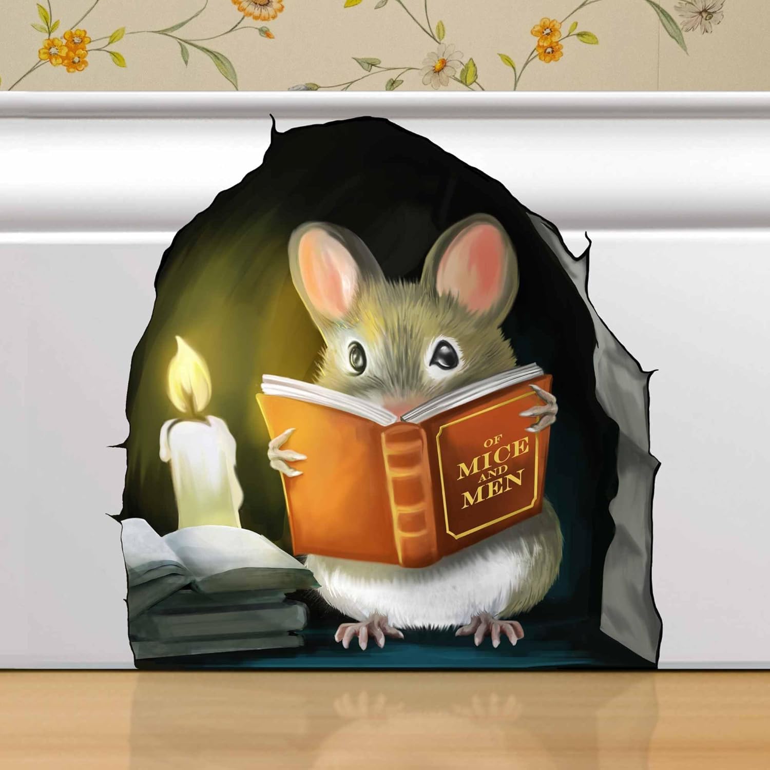 3D Wall Decor Sticker Decal, Kids Room, Classroom, Home, Bedroom, Bookcase, Book Lover, of Mice and Men, Children, Adorable, (Reading Book, 4 inch x 4 Inch)