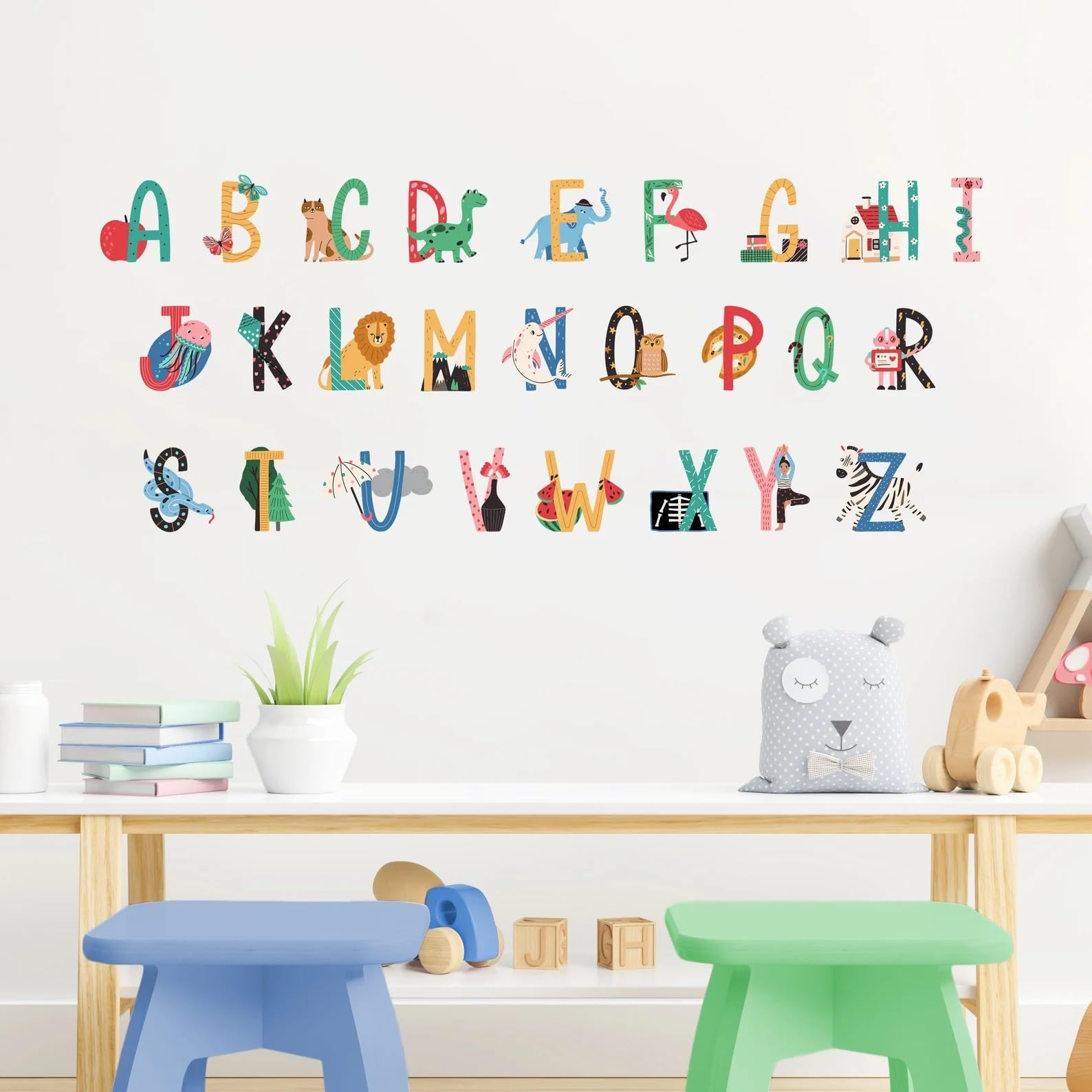 Nursery Wall Sticker, Baby Kids Learning Education, Pre School and Kindergarten Alphabets Wall Sticker, Childrens Room