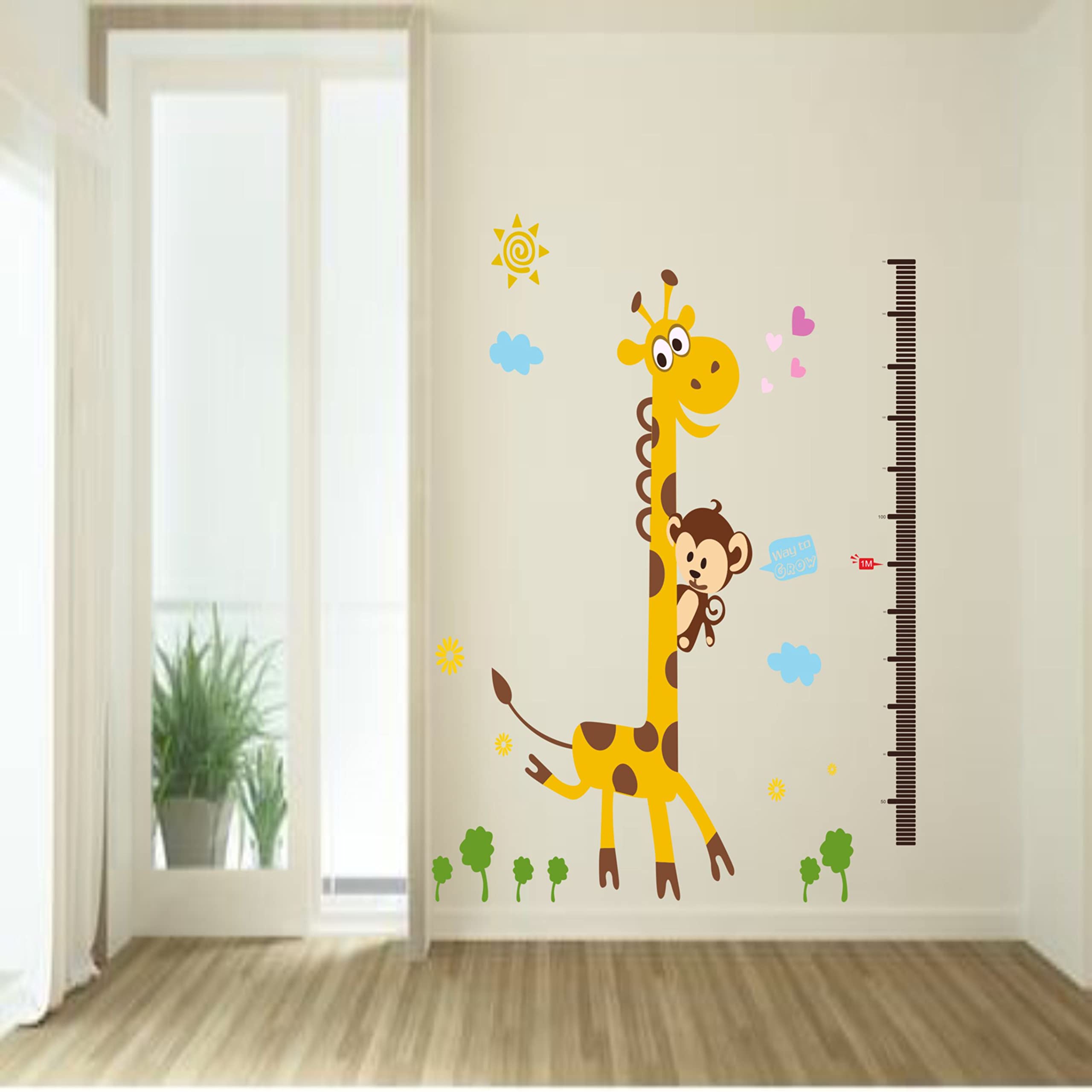 Animal Wall Sticker for Kids Room Size 95cm X 115cm, Peel and Stick Jangals Set Wall Decal for Nursery, Kids Wall Decor, Jungal Themed Decals, (Giraffe Hight Growth)