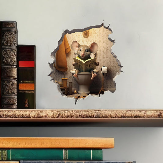 3D Wall Decor Sticker Decal, Kids Room, Classroom, Home, Bedroom, Bookcase, Book Lover, of Mice and Men, Children, Adorable, (Mouse Reading Newspaper, 4 inch x 4 Inch)