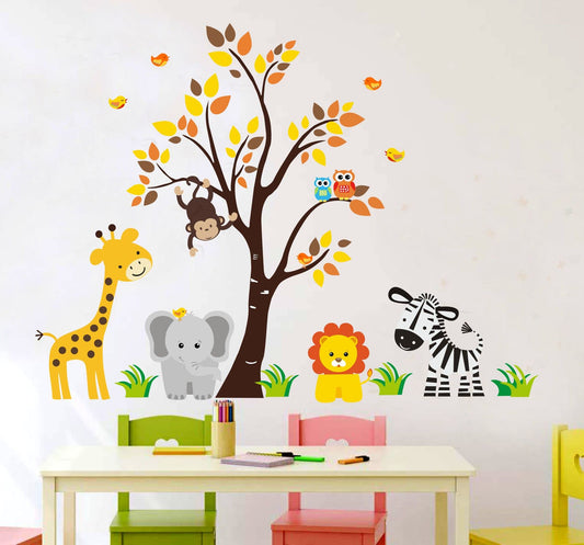 Animal Wall Sticker for Kids Room Size 95cm X 115cm, Peel and Stick Jangals Set Wall Decal for Nursery, Kids Wall Decor, Jungal Themed Decals, (Giraffe)