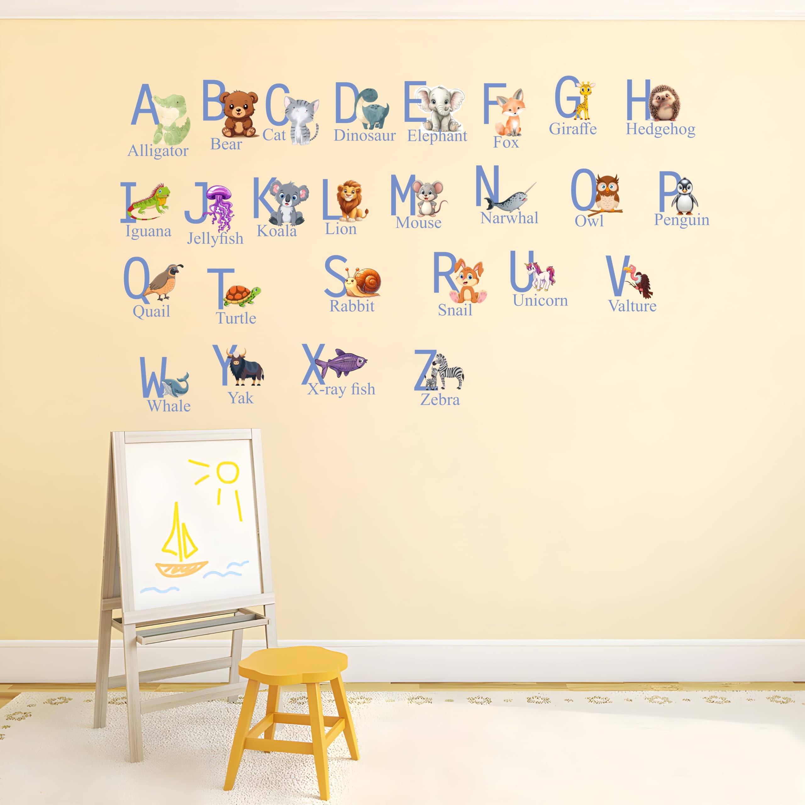 Nursery Wall Sticker, Baby Kids Learning Education, Pre School and Kindergarten Alphabets Wall Sticker, Childrens Room (Animal Alphabet, 45Cm x 60 cm)