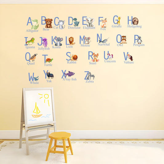 Nursery Wall Sticker, Baby Kids Learning Education, Pre School and Kindergarten Alphabets Wall Sticker, Childrens Room (Animal Alphabet, 45Cm x 60 cm)