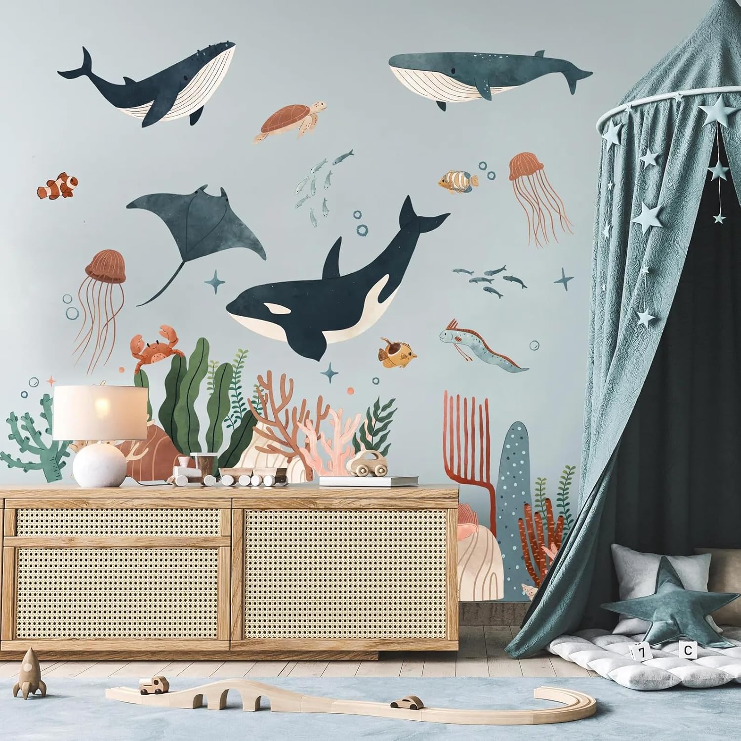 Dolphin Wall Sticker for Kids Room, Peel and Stick Sea Wall Decal for Nursery, Kids Wall Decor, Dolphin Decals